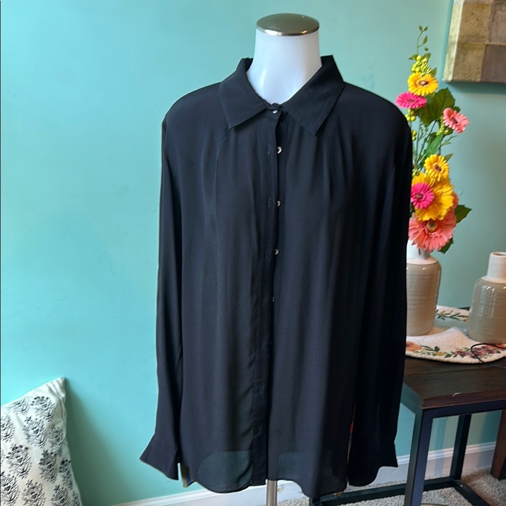 Nicole Miller Black Button Down Shirt Elegant Silk